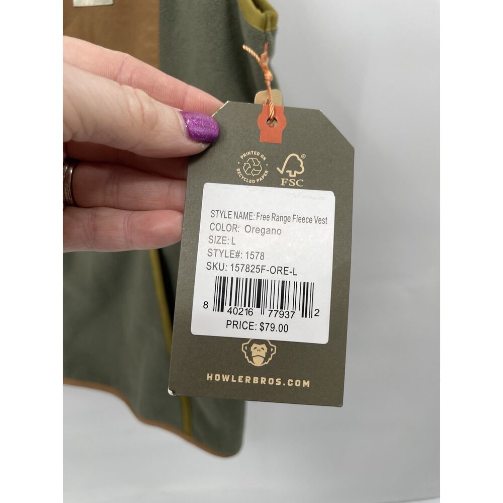 Howler Brothers Mens Free Range Fleece Vest Oregano Green Size Large MSRP $79 - Picture 6 of 6